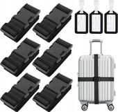 PAS ZABEZPIECZAJĄCY do WALIZKI BAGAŻU CZARNY torby spinający pasy 6szt + za