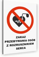 Tabliczka znak informacyjny 20x15 Biała ZAKAZ ROZRUSZNIKÓW SERCA Aluminiowa