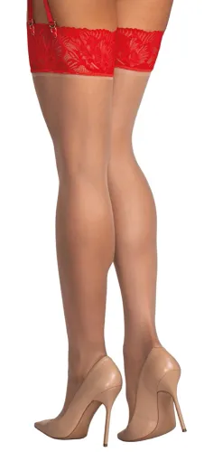 obsessive matildea pończochy 2xl/3xl z czerwoną koronką, beżowe na Arena.pl