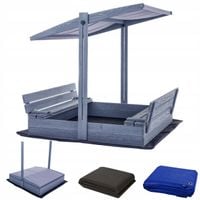 Piaskownica z Daszkiem Szara Impregnowana Drewniana Zamykana z Ławkami