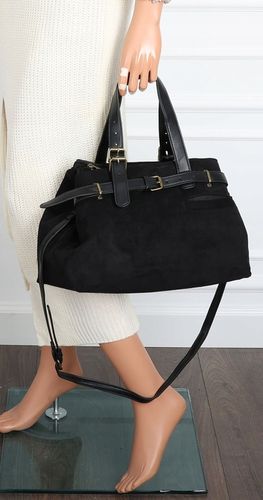 Torebka Damska shopper zamszowa torebka jamnik włoska marka 1255 Czarna na Arena.pl