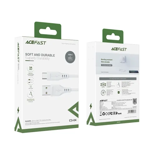 acefast kabel usb - usb typ c 1,2m, 3a biały (c3-04 white) na Arena.pl