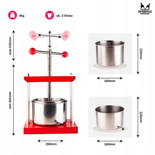 WYCISKARKA PRASA RĘCZNA DO WYCISKANIA OWOCÓW WINA SOKÓW 3L STAL na Arena.pl