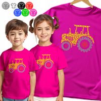 KOSZULKA DZIECIĘCA TSHIRT - KOLOROWE KROPKI TRAKTOR DZIEŃ KROPKI - 122 S