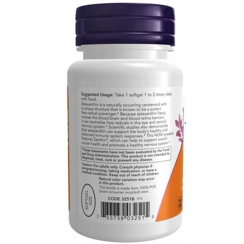 NOW Astaxanthin 4mg 60kap ORGANICZNA MOCNA ASTAKSANTYNA WZROK SERCE SKÓRA na Arena.pl