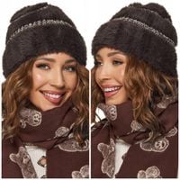 CZAPKA DAMSKA zimowa ciepła miękka gruba beanie futerko ala alpaka brązowa