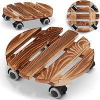 Podstawka drewniana okrągła pod doniczkę platforma na kółkach bejcowana