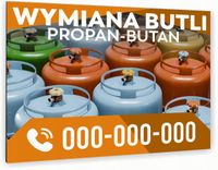 nadruk UV TABLICZKA reklamowa nierdzewna szyld WYMIANA BUTLI dibond 40x30