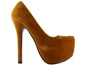 Brązowe zamszowe szpilki na platformie 38