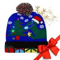 czapka świąteczna świecąca led z pomponem, dinozaur świąteczny cz53