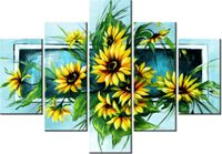 70 100CM OBRAZ 5 ELEM SŁONECZNIKI TURKUSIE DRUK PŁÓTNO