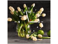 50X50CM ZEGAR ŚCIENNY BUKIET JASNYCH TULIPANÓW KWIATY DREWNO