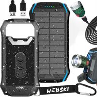 POJEMNY PANCERNY POWERBANK SOLARNY Z PANELEM WODOODPORNY IP66 33500 mAh USB