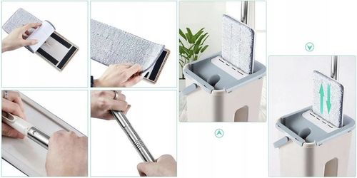 MOP PŁASKI Z WYCISKACZEM WIADREM DWUKOMOROWYM + WKŁADY MIKROFIBRA na Arena.pl