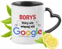 Dla Borysa Kubek Czarny Z Uszkiem W Kształcie Serca Na Prezent Z Nadrukiem
