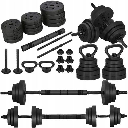 Hantle regulowane bitumiczne zestaw hantli ćwiczeń 2x10kg gryf+ kettle 20kg na Arena.pl