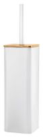 Szczotka WC z kwadratowym pojemnikiem stal bambus VERTO biały mat styl loftowy