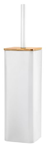 Szczotka WC z kwadratowym pojemnikiem stal bambus VERTO biały mat styl loftowy na Arena.pl