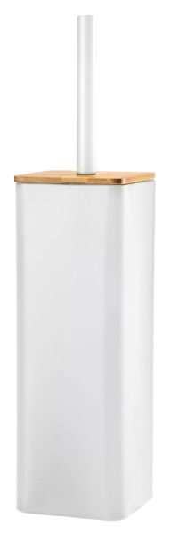 Szczotka WC z kwadratowym pojemnikiem stal bambus VERTO biały mat styl loftowy zdjęcie 1