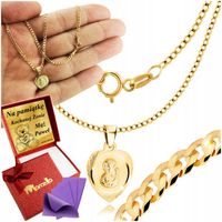 ZŁOTY ŁAŃCUSZEK NASZYJNIK SREBRO 925/585 Z MEDALIKIEM SERDUSZKO GRAWER