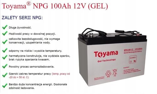 Akumulator żelowy GEL Toyama NPG 100 12V 100Ah na Arena.pl