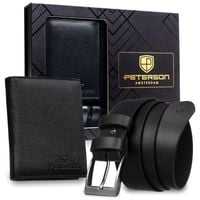 zestaw prezentowy: skórzany, pionowy portfel męski w czarnym kolorze