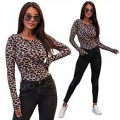 Klasyczna dopasowana damska bluzka z długim rękawem basic panterka m/l