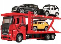 AUTO MODEL MERCEDES-BENZ ACTROS TIR LAWETA 3 AUTKA ZESTAW TRANSPORTER RED