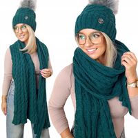 Piękny KOMPLET damski CZAPKA + SZAL szalik zimowy CIEPŁY POLSKI PREMIUM