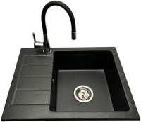 Zlewozmywak jednokomorowy z ociekaczem ADAL grafit z lewym ociekaczem + bateria flex LAVO