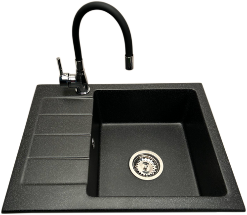 Zlewozmywak jednokomorowy z ociekaczem ADAL grafit z lewym ociekaczem + bateria flex LAVO na Arena.pl