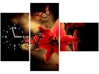 100CM 70CM ZEGAR 3 ELEM MOTYLE LILIA ŚCIENNY OBRAZ