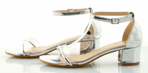 Sandały na słupku 4,5 cm. piętka pasek srebrne Rozmiar obuwia - 37 na Arena.pl