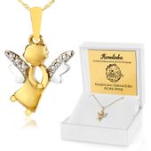 Złoty aniołek z łańcuszkiem prezent na chrzest pamiątka chrztu