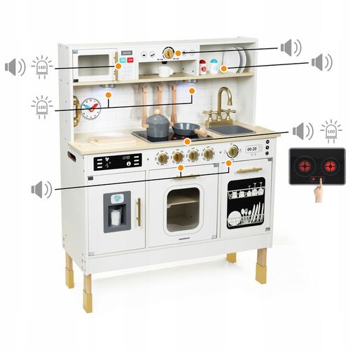 Duża Interaktywna Edukacyjna Drewniana Kuchnia z Oświetleniem LED 2 Poziomy na Arena.pl