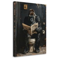 Obraz nowoczesny do łazienki wc prezent, Goryl czytający gazetę