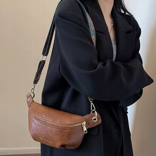 Torebka Damska Nerka BRĄZOWA Pojemna na Ramię Pasek Kolorowy Złoty Zamek na Arena.pl