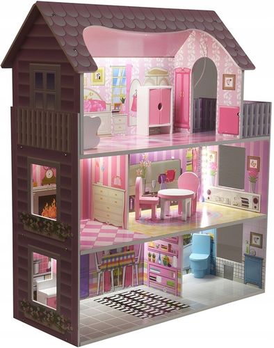 DUŻY DOMEK DLA LALEK DREWNIANY WILLA TARAS + MEBELKI + OŚWIETLENIE LED na Arena.pl