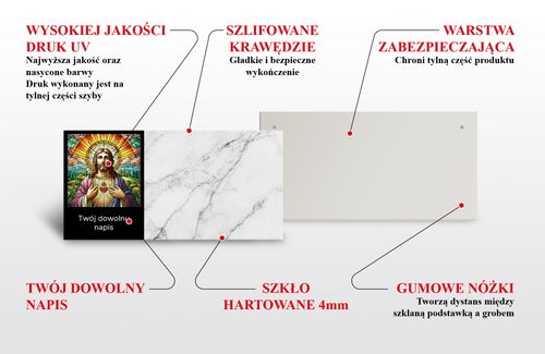 SZKLANA PODSTAWKA POD ZNICZE TWÓJ DOWOLNY TEKST 50 WZ JASNY MARMUR 40x30cm na Arena.pl