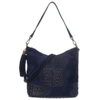 VERA PELLE torebka damska zamszowa listonoszka z frędzelkiem V479 granatowa