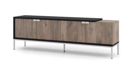 Szafka RTV TOLEDO 190 cm 4D dąb flagstaff / czarny mat + srebrna rama na Arena.pl