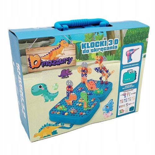 Klocki konstrukcyjne w walizce wkrętarka śrubki do skręcania dinozaur na Arena.pl