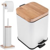 Zestaw Kosz na śmieci i stojak na papier toaletowy Biały Bambus - Yoka