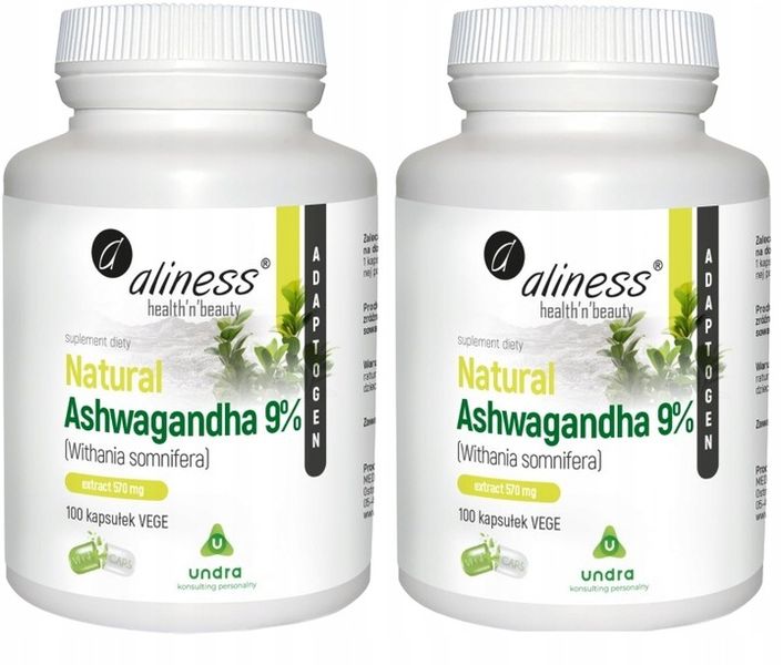 Aliness Ashwaganda 580 mg 9% 2x100kaps. Spokój Sen Wytrzymałość Niepokój zdjęcie 1
