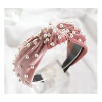 opaska turban z velvet z perłami róż o371wz3