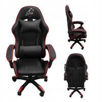 FOTEL GAMINGOWY BIUROWY OBROTOWY ZING-B CZARNY OBSZYCIE CZERWONE SKÓRA PU