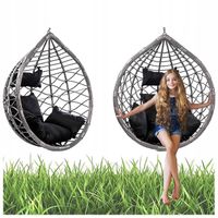 FOTEL OGRODOWY WISZĄCY KOKON DUŻY KOSZ VEGAS SZARY PODUSZKA CZARNA