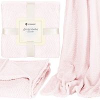 Narzuta na łóżko, pled 70x160cm tłoczony, dwustronny koc na kanapę pudrowy różowy