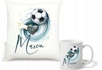 Zestaw PODUSZKA + KUBEK PREZENT DLA PIŁKARZA z nadrukiem PIŁKA NOŻNA + IMIĘ