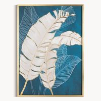 Obraz dekoracyjny 50x70 cm turkus złoto egzotyczne liście na płótnie